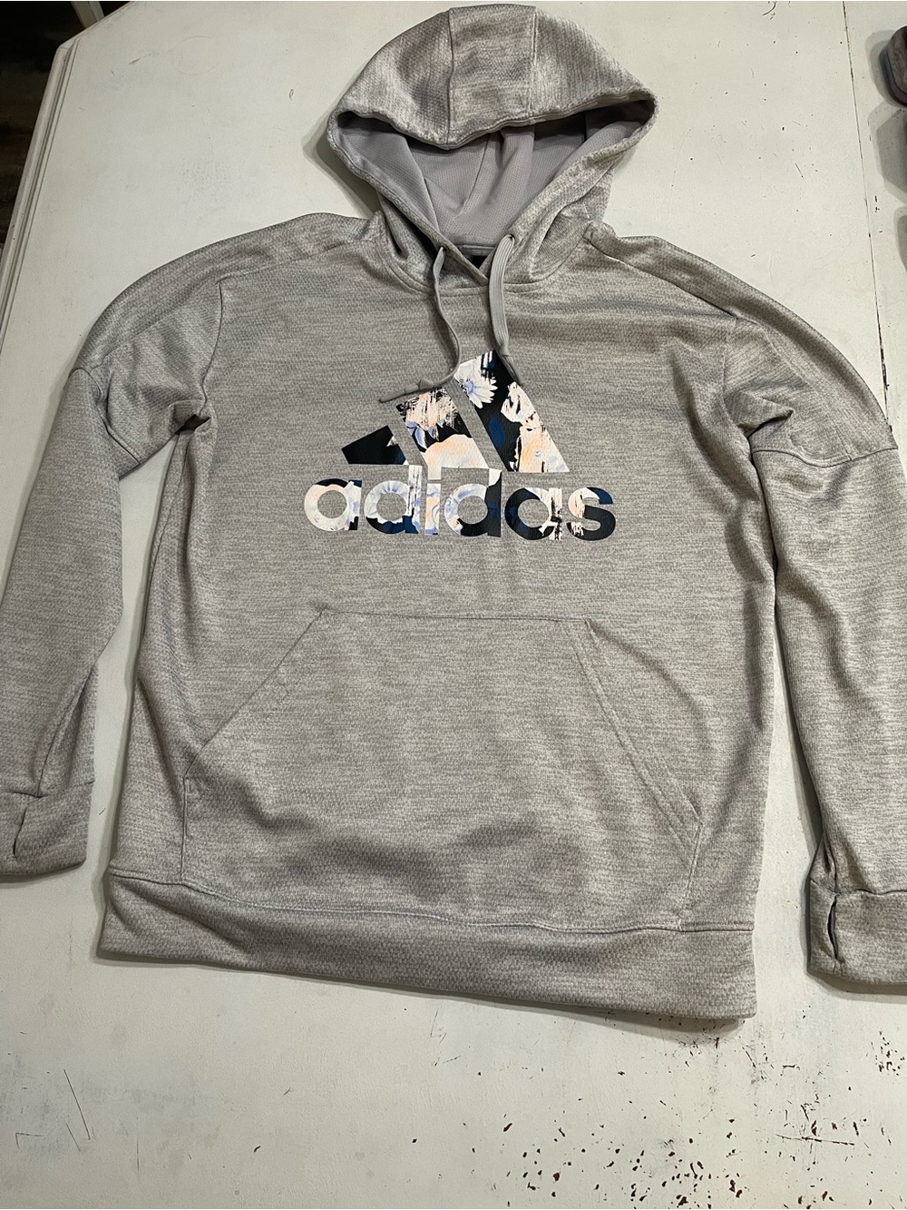 Adidas  Gray Hooded Pullover Sweatshirt medium
